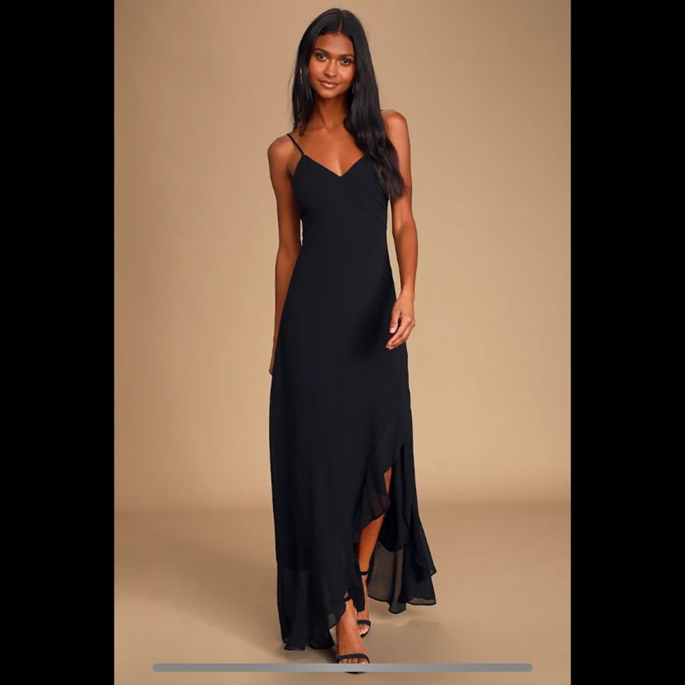 NWT Lulus Ada Black Lace-Up Maxi Dress